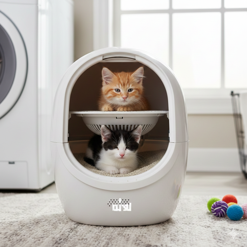 gatitos en arenero autolimpiable