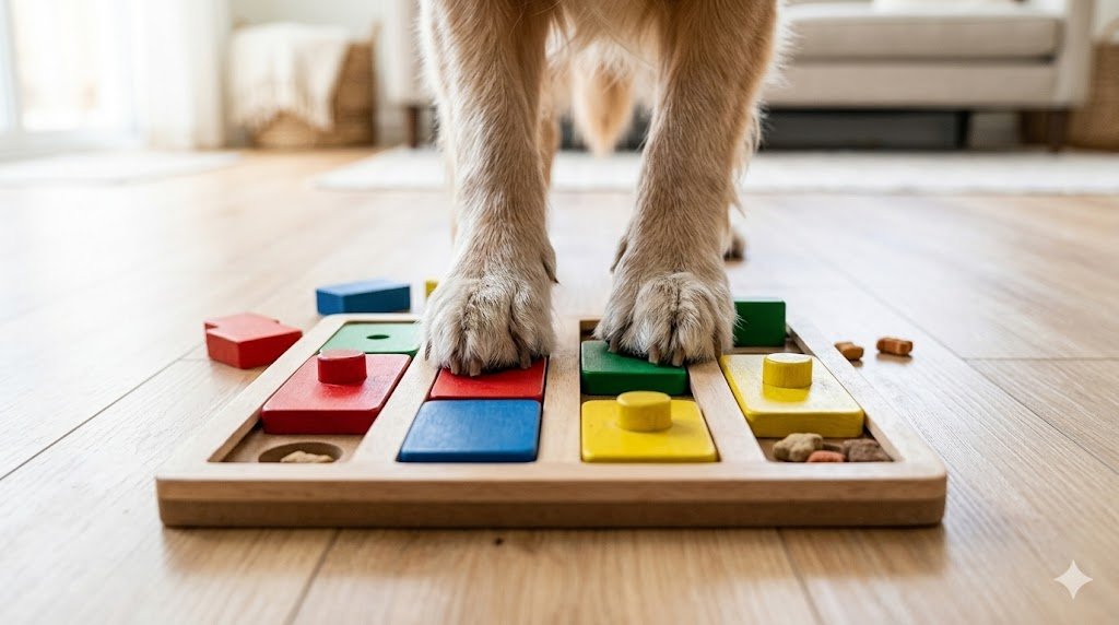 Juego de estimulación mental para perros senior como método preventivo contra el deterioro cognitivo.